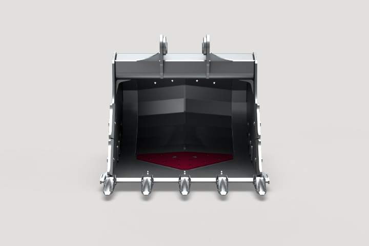 A 3D rendering showing the Keel Saddle in an XMOR® BHX bucket