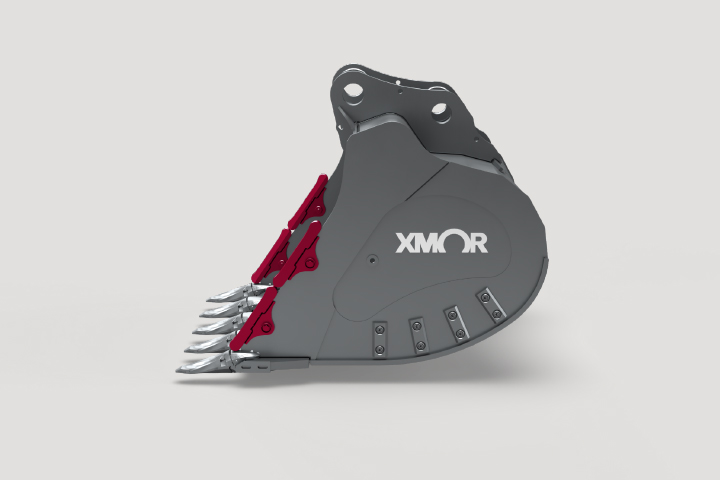 A 3D rendering showing the Wings Shrouds in an XMOR® BHX bucket.