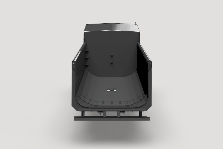 A 3D rendering of an XMOR® tipper body showing the U-shaped design