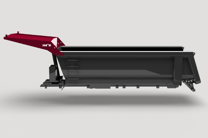 A 3D rendering of an XMOR® tipper body showing the canopy
